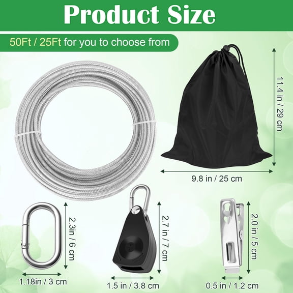 Heavy Duty Retractable Clothesline with Ratchet Pulley, Galvanized Steel, 10 Clips, 50 Ft Length