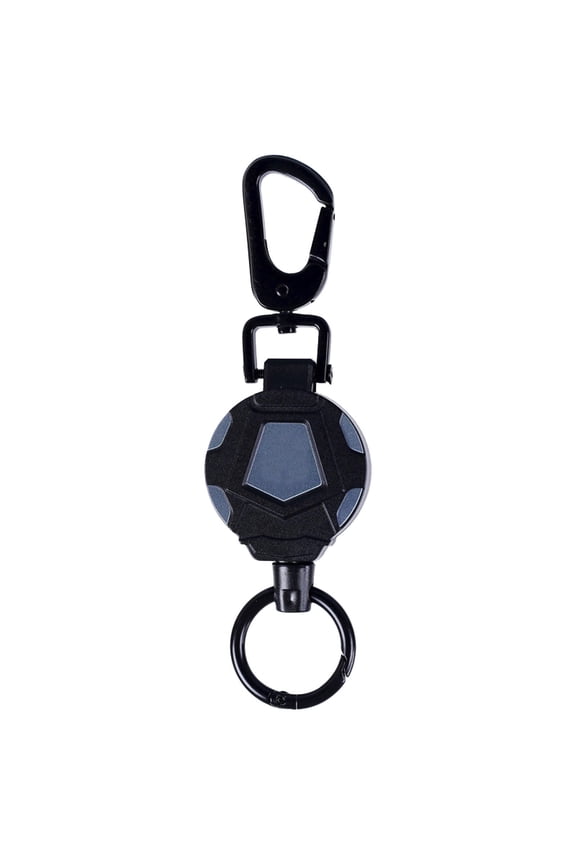 Heavy Duty Retractable Keychain - Black Tactical Anti-Theft Pull Reel with Carabiner, Compact Size, Durable Design for Work ID, Keys & Outdoor Use