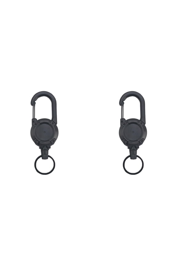 Heavy Duty Retractable Keychain, Multi-Tool Carabiner, Retractable Cable ID Tactical Reel for Men and Women, Black, 2 Pcs
