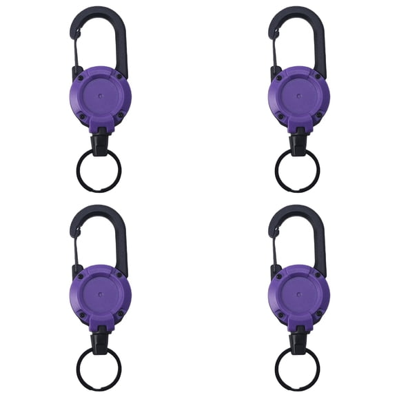 Heavy Duty Retractable Keychain,Multitool Carabiner Badge Holder,Tactical ID Badge Reel with 23.6” Steel Retractable Cord for Men and Women（Purple 4 Pack）