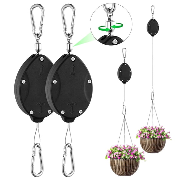Heavy Duty Retractable Plant Hangers, Adjustable Pull-Down Pulleys with 63" Stainless Steel Rope, Double Hooks for Hanging Plants, Bird Feeders, Planters & Pots, Indoor & Outdoor Use
