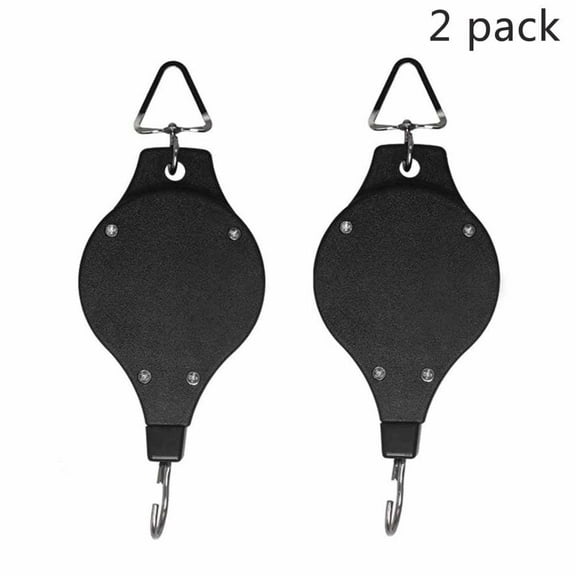 Heavy Duty Retractable Plant Pulley, Black, 2-Pack, Durable Hooks & Nylon Ropes, Auto Lock For Easy Watering, Suitable For Gardens & Balconies, Max Load 22Lbs