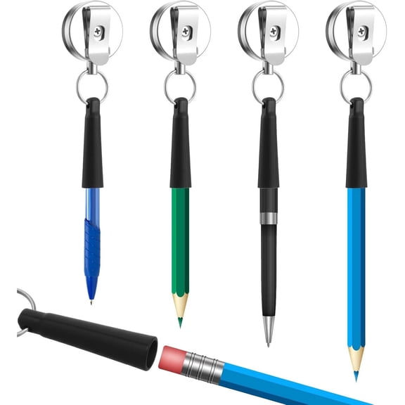Heavy Duty Retractable Pull Pen Pencil Holder with 4 Pcs, Retractable Pen Holder