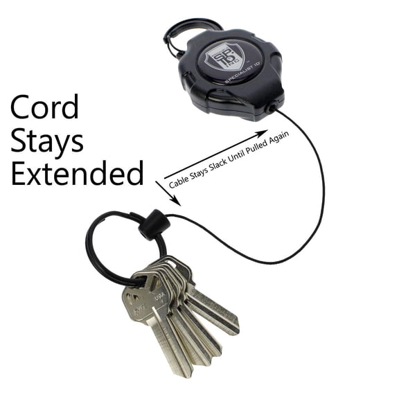 Heavy Duty Retractable Ratchit Keychain Tether Reel for Multiple Keys with Clip - Stays Extended Kevlar Cord Lanyard Leash - (Carabiner Attachment)