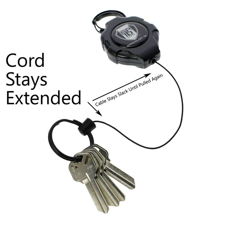 Heavy Duty Retractable Ratchit Keychain Tether Reel for Multiple Keys with  Clip - Stays Extended Kevlar Cord Lanyard Leash - (Carabiner Attachment) 