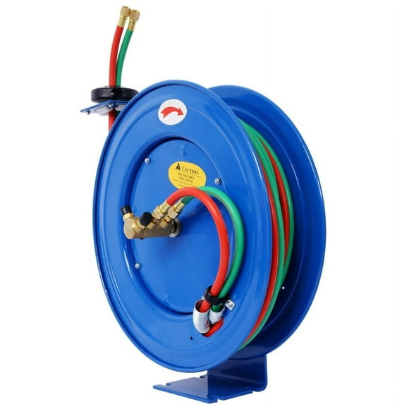 Heavy-Duty Retractable Welding Hose Reel - 1/4" x 50' Twin Oxygen & Acetylene Hoses, Steel Construction, 200 PSI, Industrial Grade