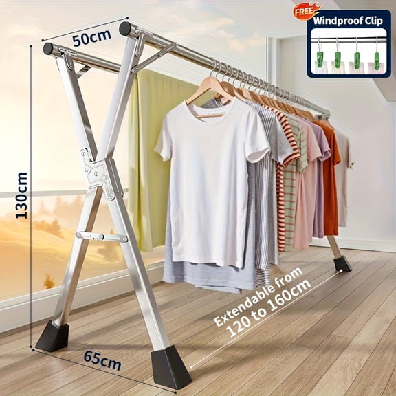 Heavy Duty Retractable X-Frame Clothes Drying Rack - 53.15"-94.49" Adjustable, Durable Metal Foldable Laundry Rack, Space-Saving for Indoor Outdoor Use