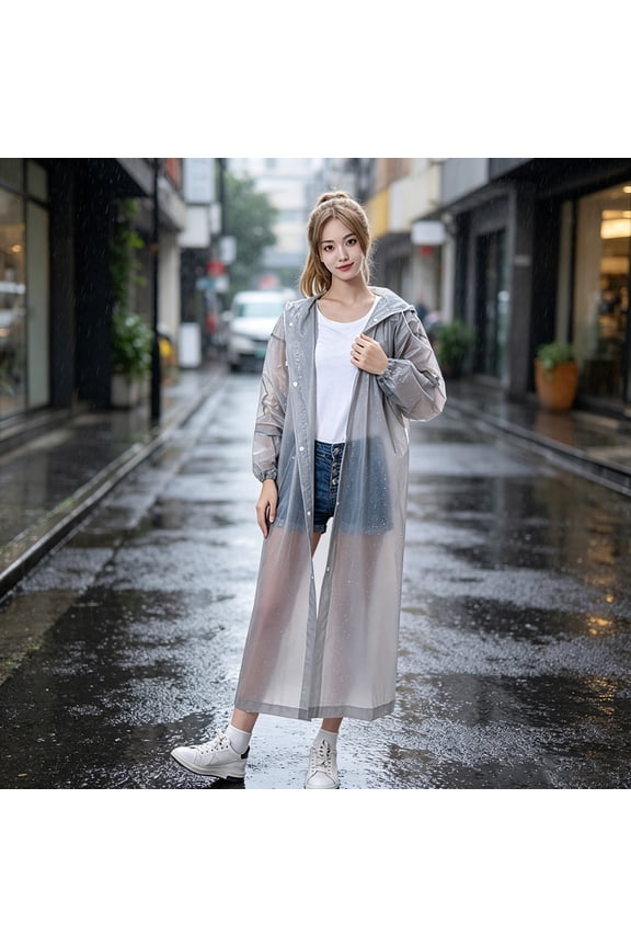 Heavy Duty Reusable EVA Rain Jacket with Adjustable Cuff Closure Extended Coverage Waterproof Windproof Shell for Outdoor Sports Adult Hiking Essentials