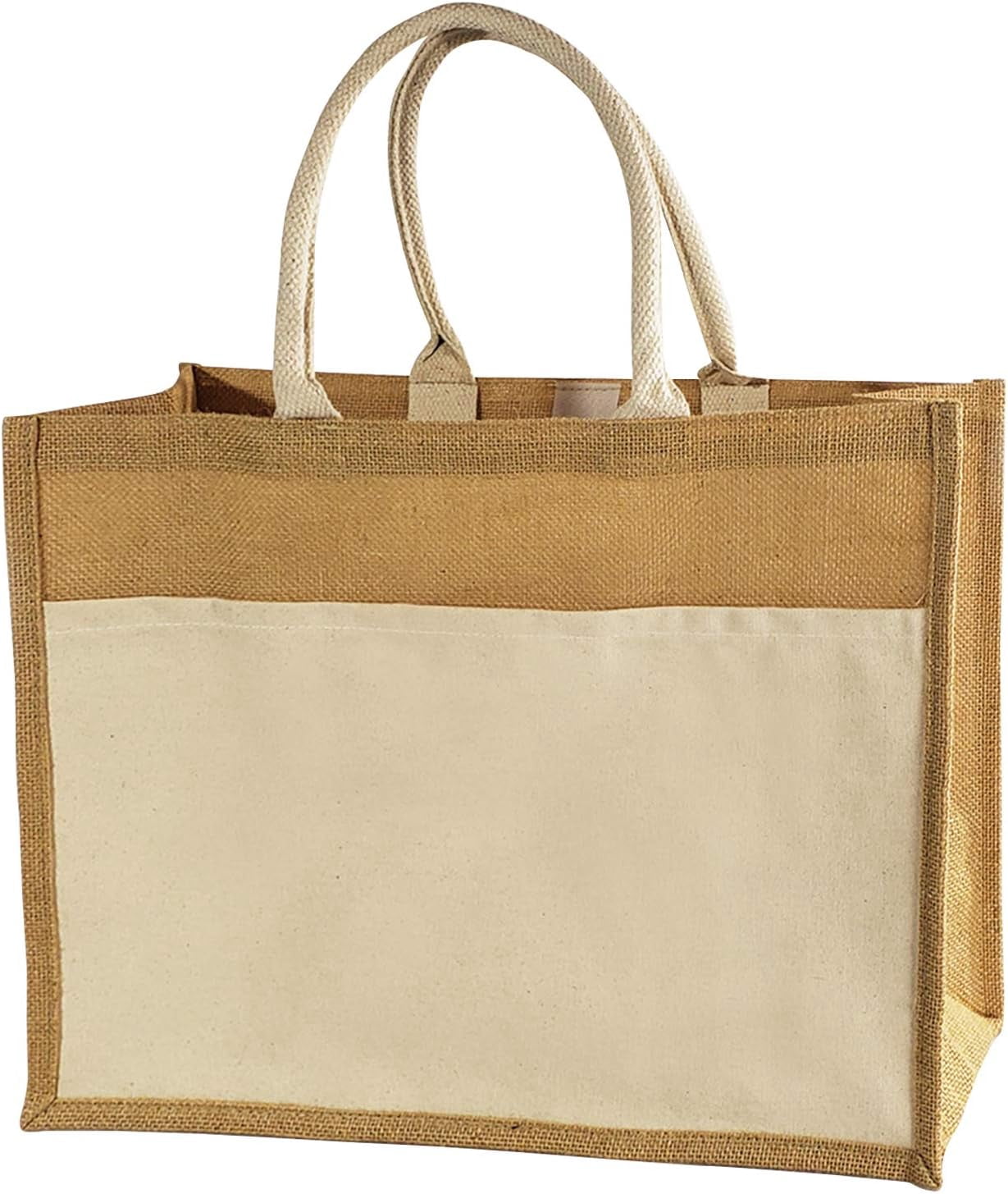 French Market Jute Tote Bag – Extra Large Reusable Grocery Bag With Inner Pocket & Leather Straps - View #4