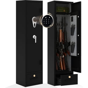 Heavy Duty Rifle & Pistol Safe with Quick Access Fingerprint Lock & Digital Backlit Keypad Removable Shelves, Pistol Pockets, Dual Alarm Home Security Gun Cabinet for Shotguns