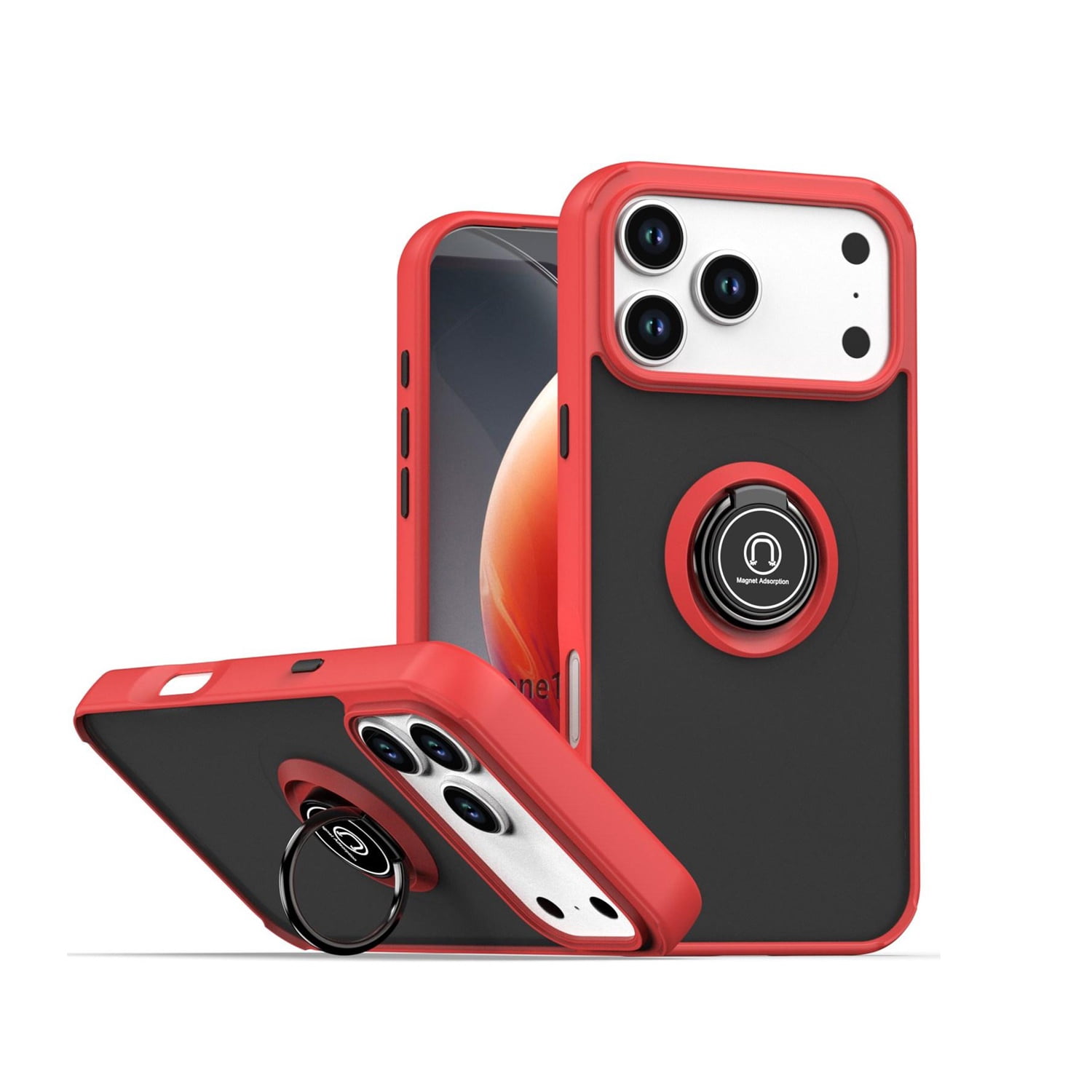 Heavy Duty Ring Grip Cover for iPhone 17 Pro Max - Red