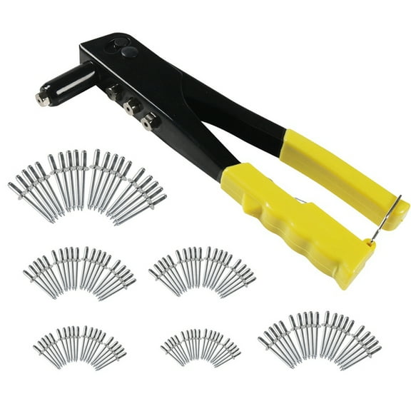 Heavy Duty Riveter Set Riveting Machine 120Pcs Blind Rivets Assortment Kit Hand Tools Rivet Nut Tool Yellow,1 x Rivet 120 x Rivets 1 set x accessories,Yellow