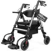Heavy Duty Rollator Walker for Seniors with seat, Foldable 2-in-1 Rolling Walkers Wheelchair Combo for Adult , All Terrain Wheels, Adjustable Transport Chair with Brake, 450 lb. Weight Capacity