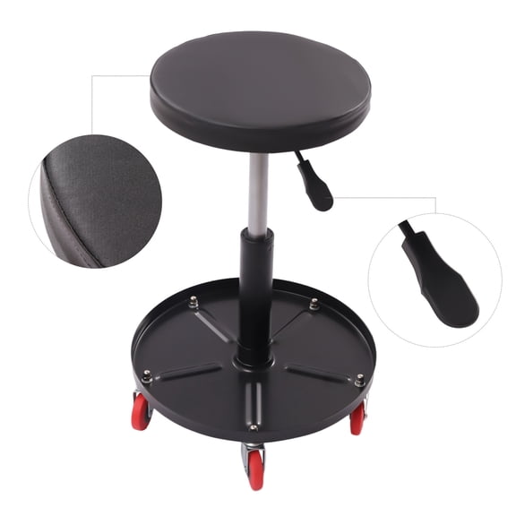 Heavy Duty Roller Seat, Pneumatic Mechanic Roller Seat, Adjustable Rolling Stool Chair Swivel with Tool Tray, Best Work Tool for Garage, Workshop and Auto Repair Shop (Black)