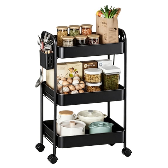 Metal Book Storage Rack Heavy-Duty Rolling Cart 3 Tier Metal Utility Storage Cart with Casters ...