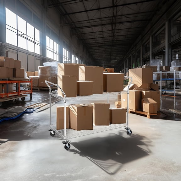 Heavy Duty Rolling Cart with Wheels, 2-Tier Utility Shelf for Kitchen Garage Office, 700 lbs Capacity NSF Certified