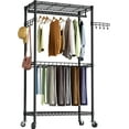Heavy Duty Rolling Clothes Rack with 13 Pants Rack,3 Tier Adjustable