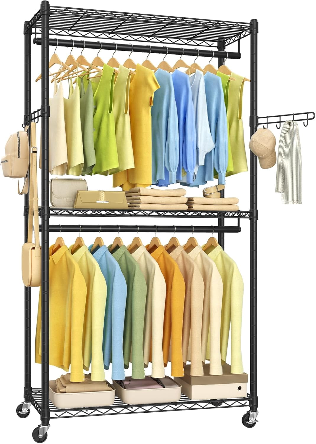 Heavy-Duty Rolling Clothes Rack, Garment Rack, Portable Closet, 35.4 ...