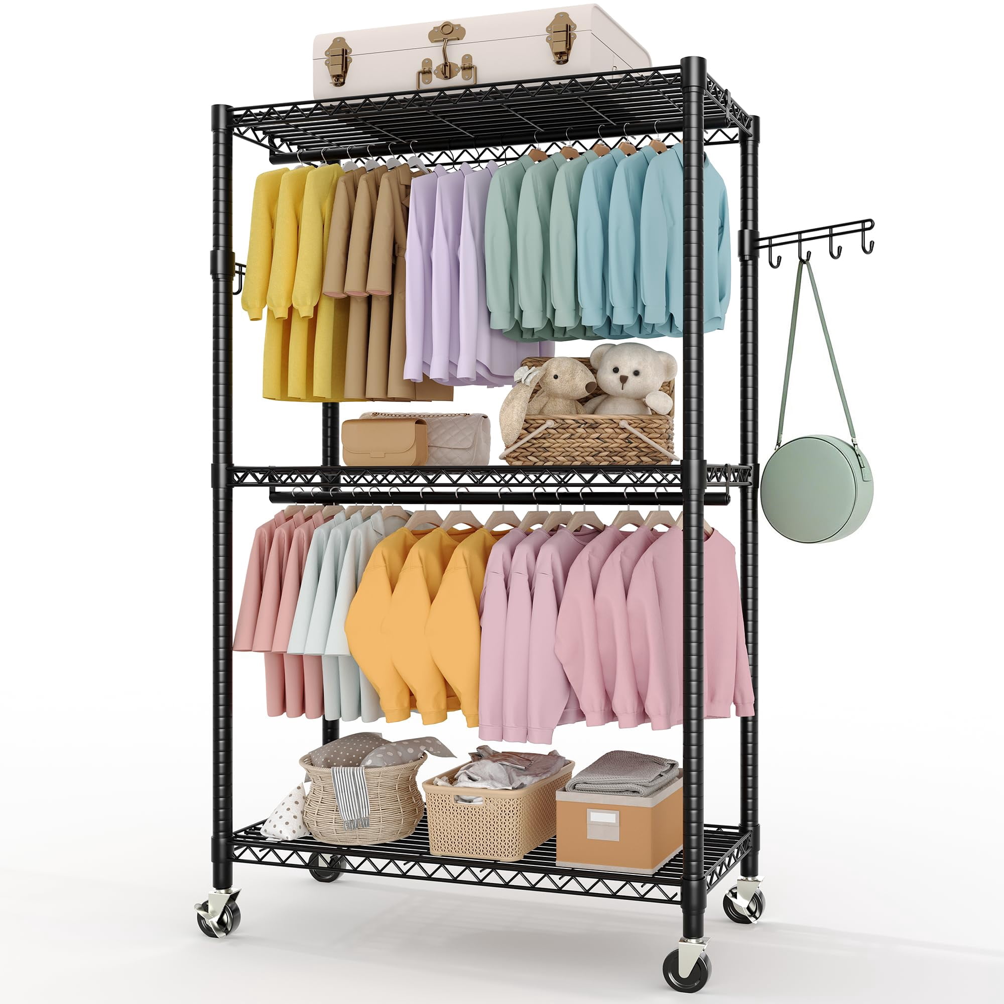 Heavy Duty Rolling Clothes Rack, Load 693LBS Clothing Racks for Hanging ...