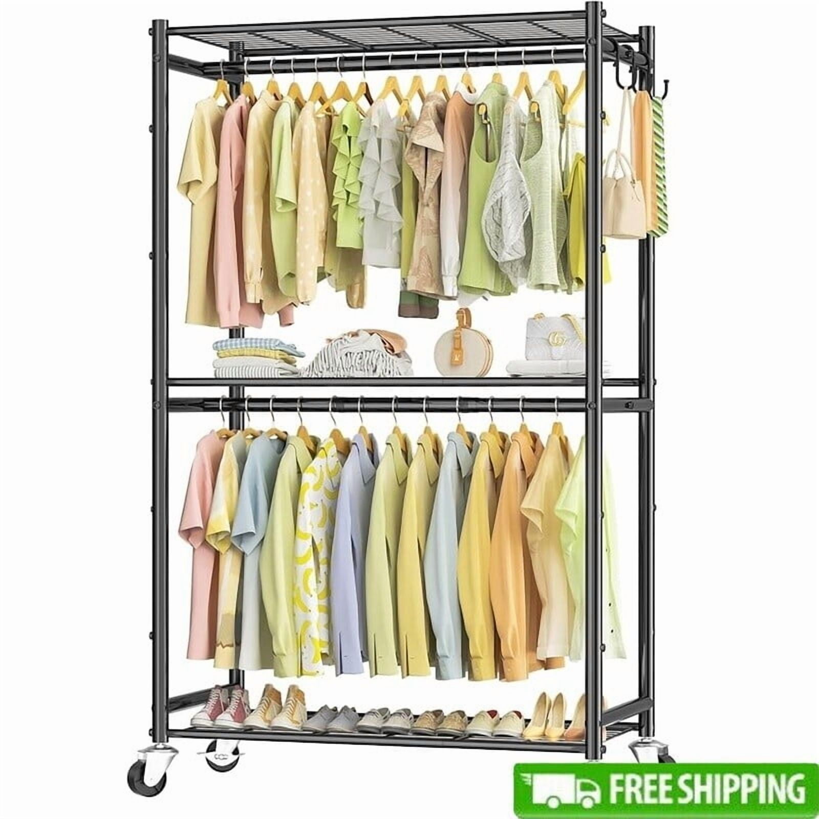 Heavy Duty Rolling Clothes Rack Metal Garment Rack W/ Double Rods ...