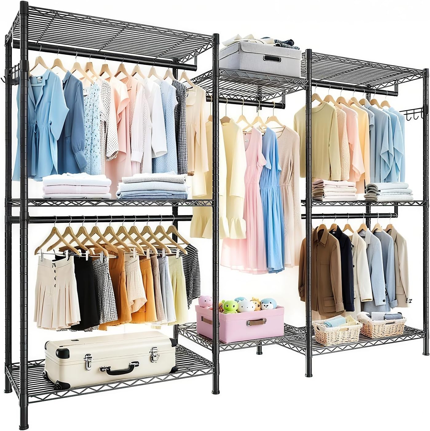 Heavy Duty Rolling Clothes Rack With Wheels, 3-tier Adjustable Wire ...