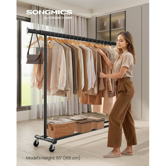 Heavy-Duty Rolling Clothes Rack with Extendable Rail - 330 lb Capacity Garment Organizer, 63"-78.7" Adjustable, Black