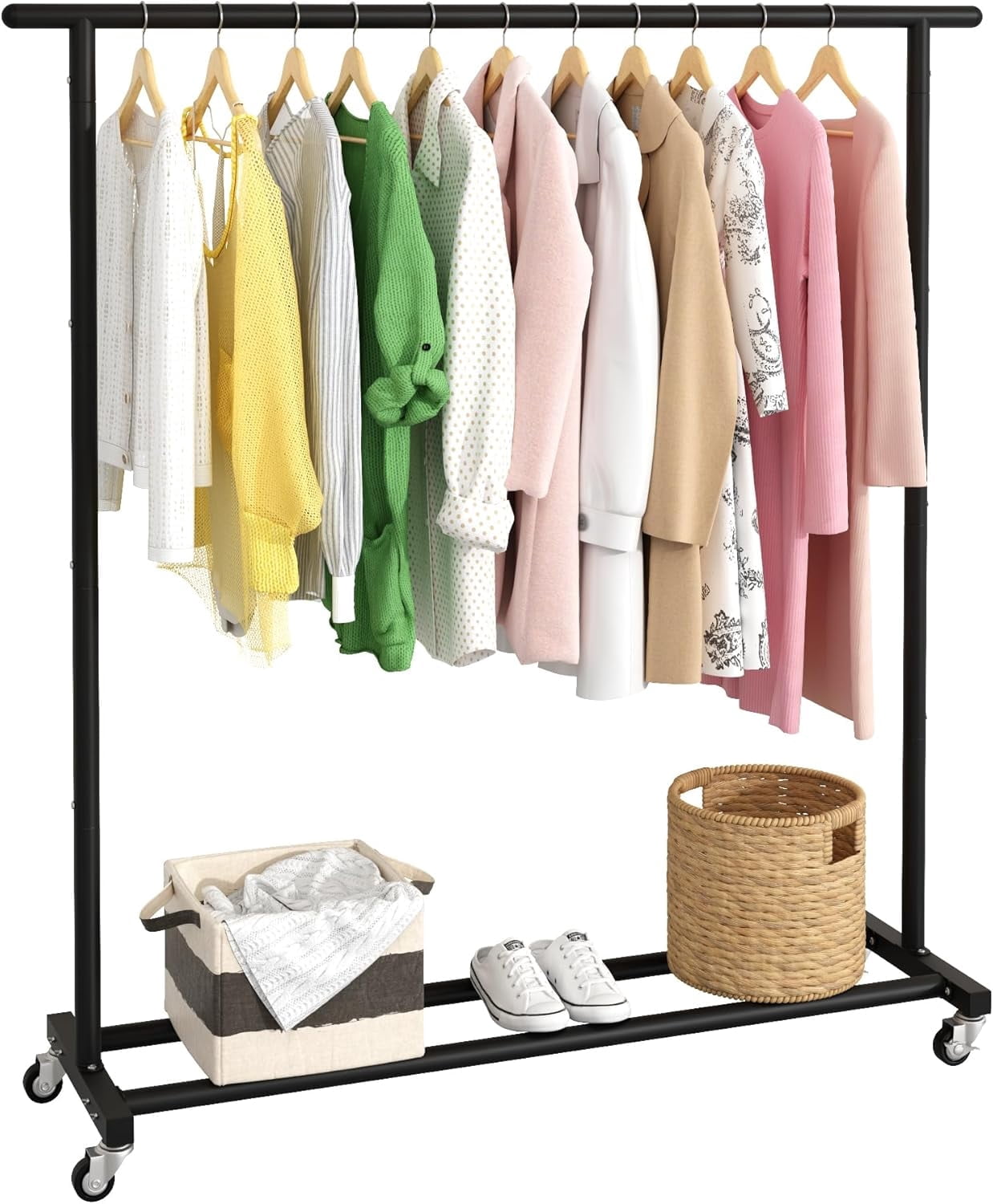 Heavy-Duty Rolling Clothes Rack with Wheels - Freestanding Garment Rack ...