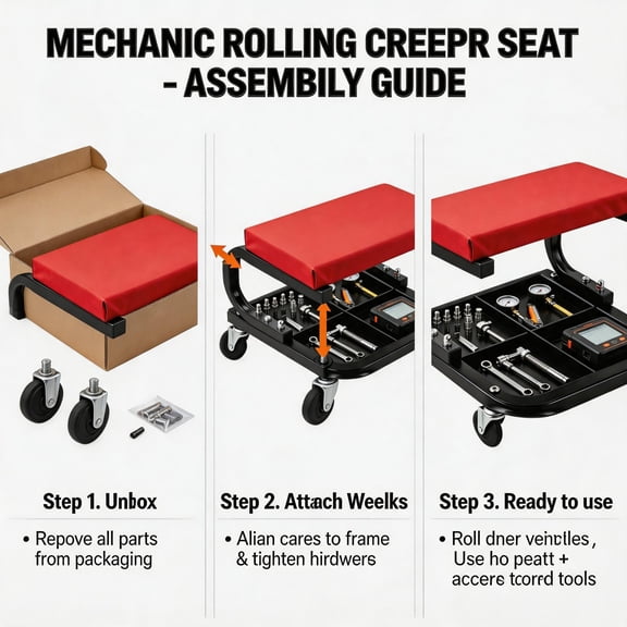 Heavy Duty Rolling Creeper Seat for Garage and Workshop - 250 lbs Capacity Mechanic Stool with Black + red Black Red