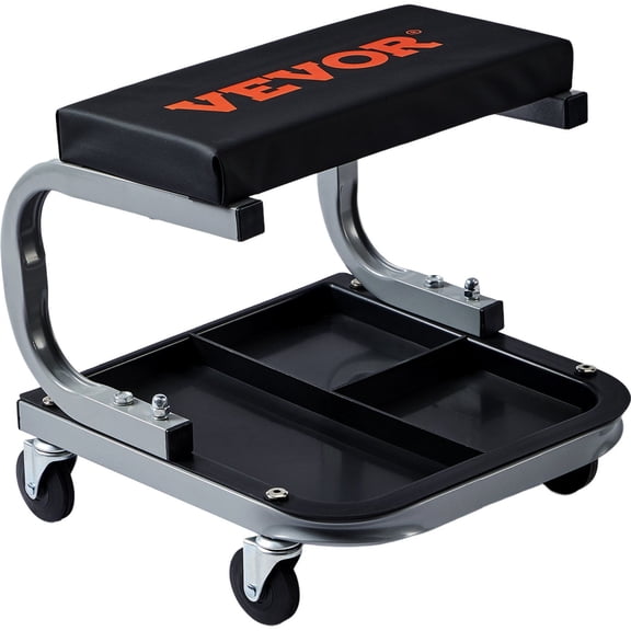 Heavy-Duty Rolling Garage Mechanic Stool with 250 lbs Capacity, 14.2" Tall Creeper Seat with Waterproof Padded Cushion & Under-Seat Tool Tray, 360 Swivel Casters for Auto Repair & Workshop Use