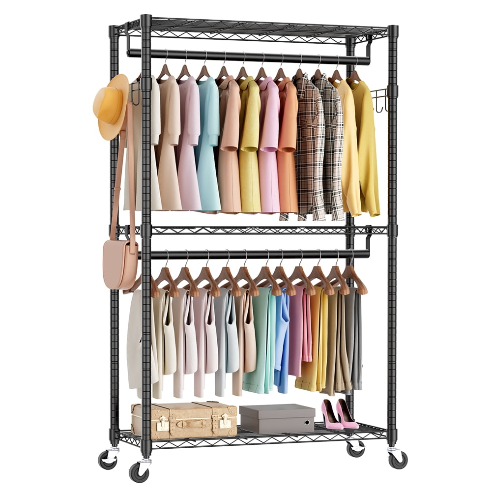 Heavy Duty Rolling Garment Rack, 3 Tiers Adjustable Wire Clothes ...