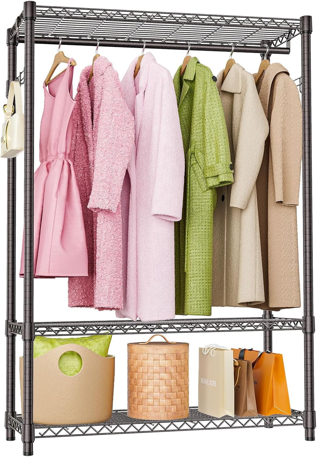 Heavy Duty Rolling Garment Rack 3 Tiers Adjustable Wire Shelving ...