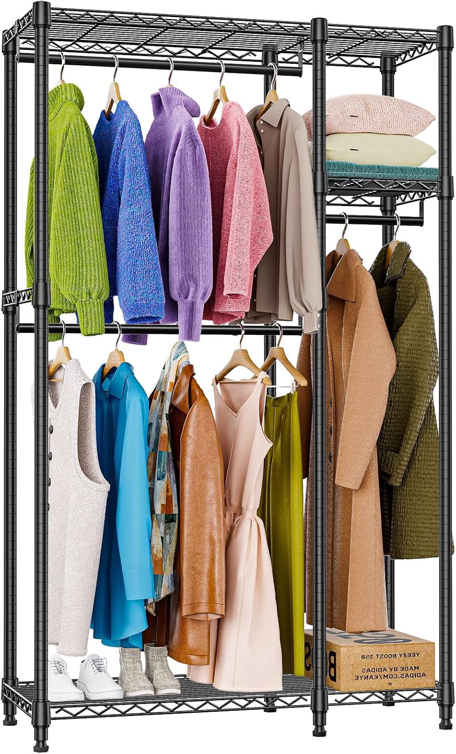 Heavy Duty Rolling Garment Rack 3 Tiers Adjustable Wire Shelving ...