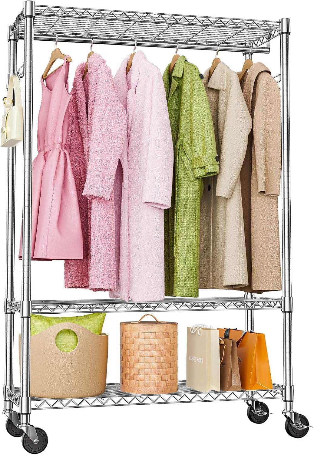 Heavy Duty Rolling Garment Rack 3 Tiers Adjustable Wire Shelving ...