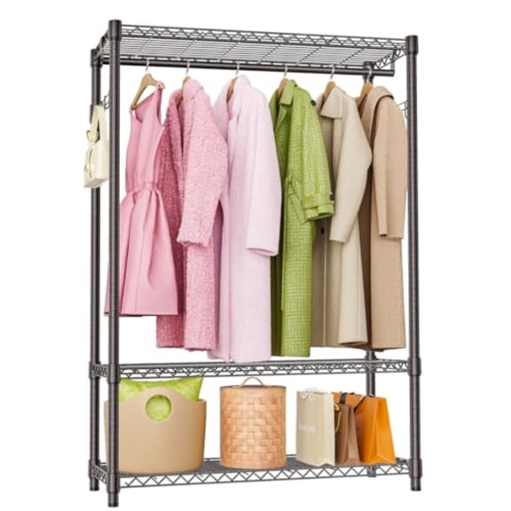 Heavy Duty Rolling Garment Rack 3 Tiers Adjustable Wire Shelving Clothes Rack with 1 Rods and Side HooksStorage Closet Clothing Rack Grey 15.7 D x 45.3 W x 72.4 H