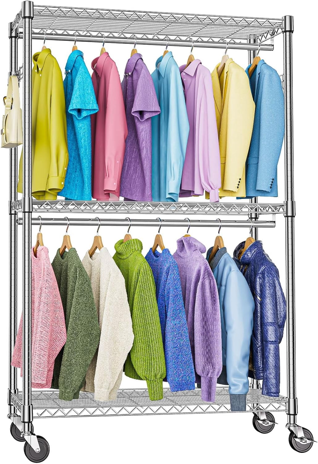 Heavy Duty Rolling Garment Rack 3 Tiers Adjustable Wire Shelving ...
