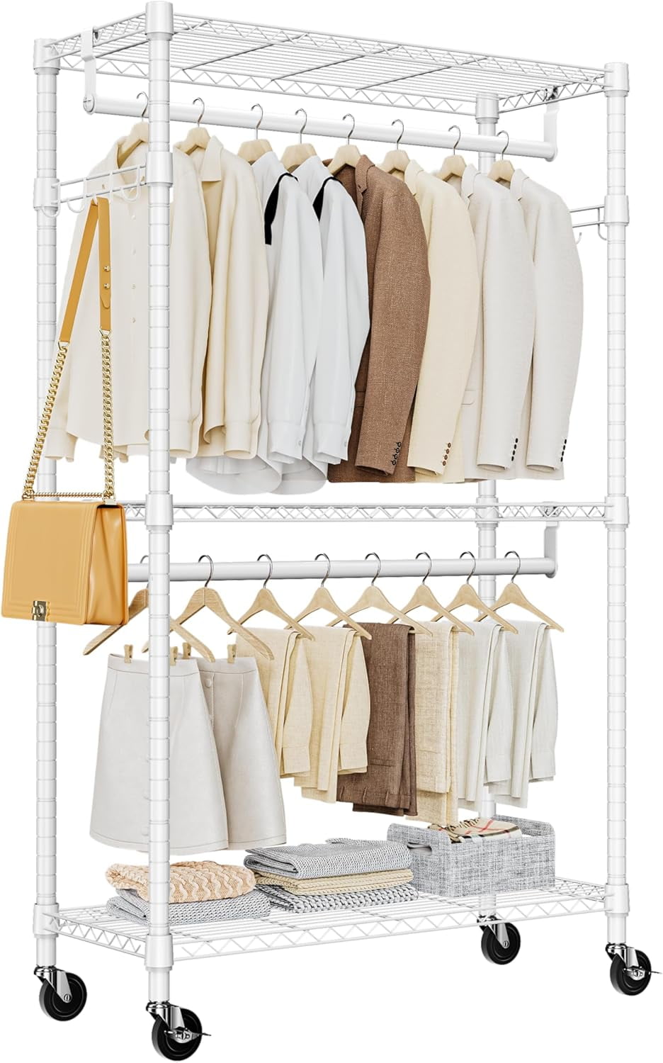 Heavy Duty Rolling Garment Rack 3 Tiers Adjustable Wire Shelving ...