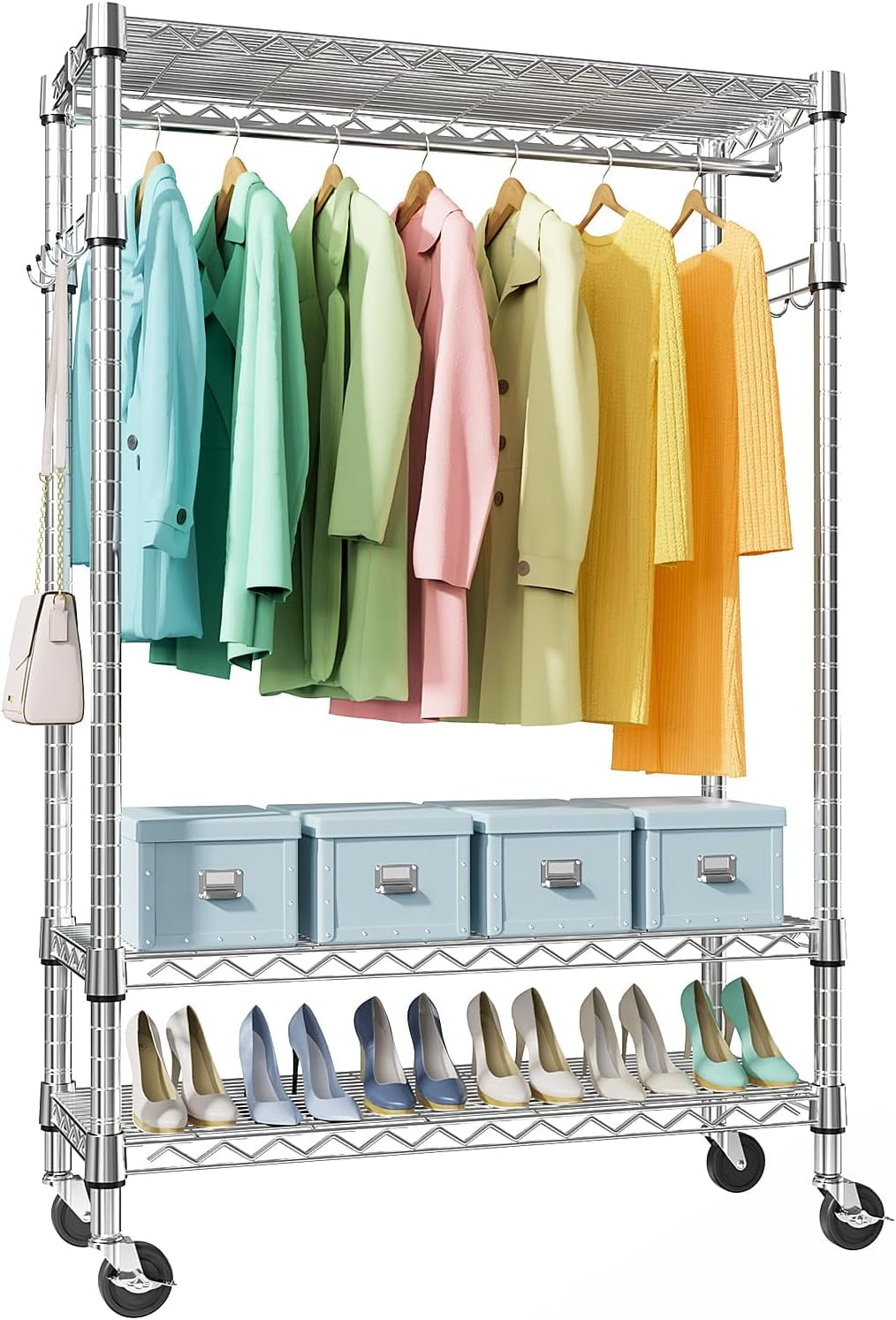 Heavy Duty Rolling Garment Rack 3 Tiers Adjustable Wire Shelving ...