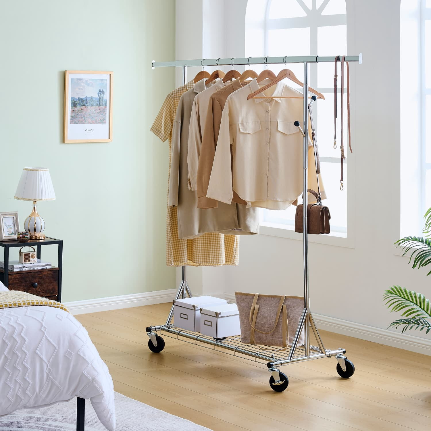 Heavy Duty Rolling Garment Rack Holds up to 600LBS, Extendable Collapsible Metal Clothing Rack with Lockable Wheels for Commercial & Home Hanging Clothes Storage