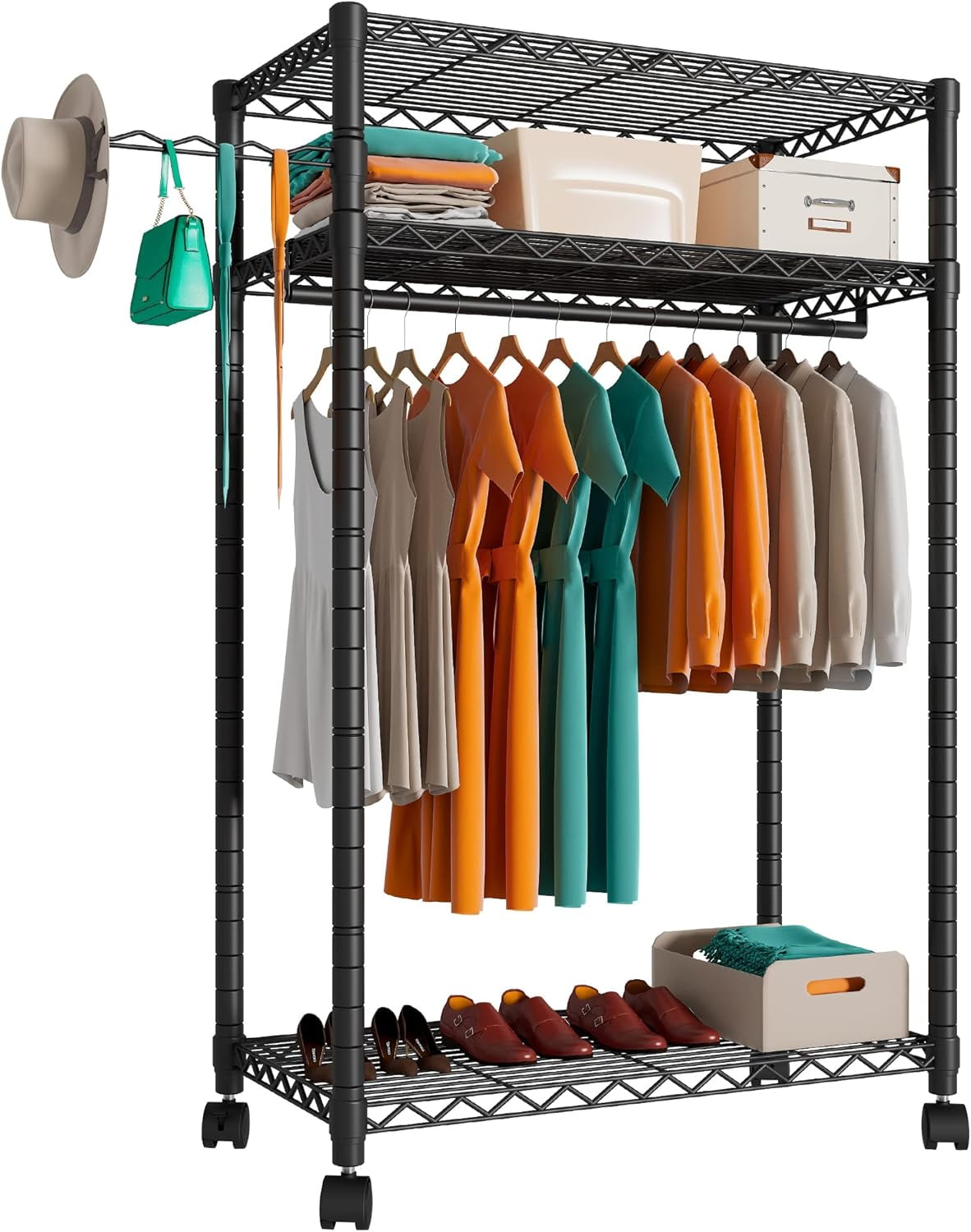 Heavy Duty Rolling Garment Rack,Portable Clothes Rack for Hanging ...