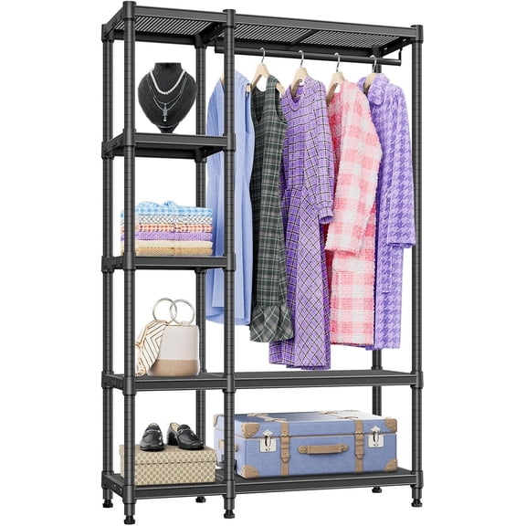 Heavy Duty Rolling Garment Rack Wire Clothes Rack for Hanging Clothes, Metal Freestanding Closet Wardrobe Rack with 1 Rod Black 15.4" D x 35" W x 71.5" H