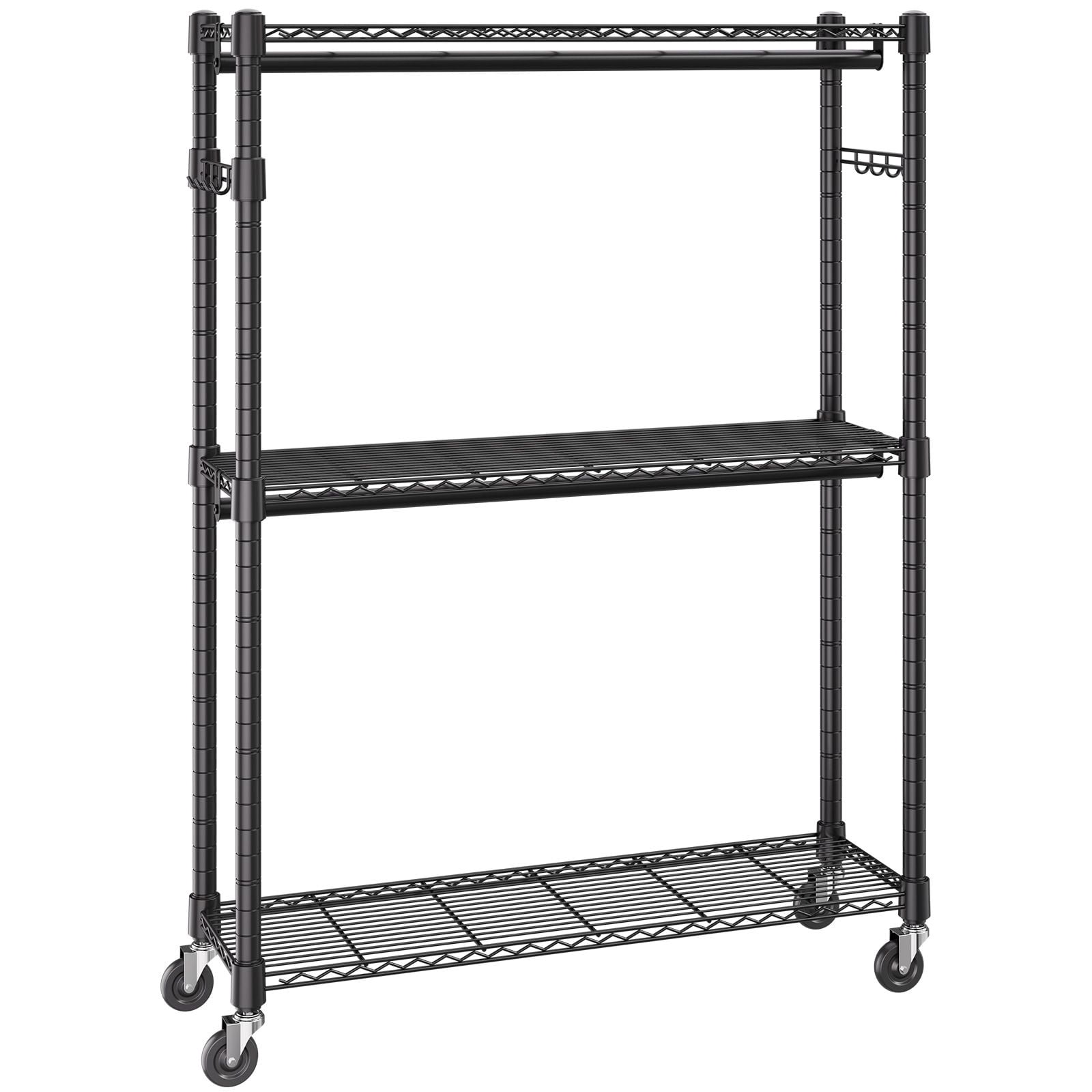 Heavy Duty Rolling Garment Rack with 3 Storage Tiers, 2 Hanging Rods ...