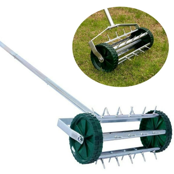 Lightweight Rolling Spike Lawn Aerator For Garden Lawn Soil Aerator with Silver Handle