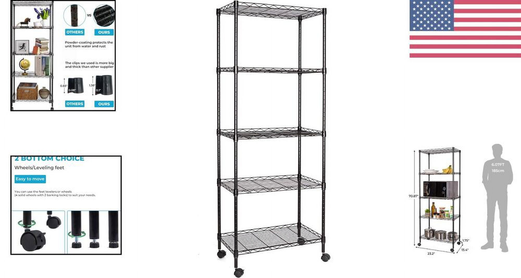 Heavy Duty Rolling Metal Shelves 5Tier Height Adjustable Storage