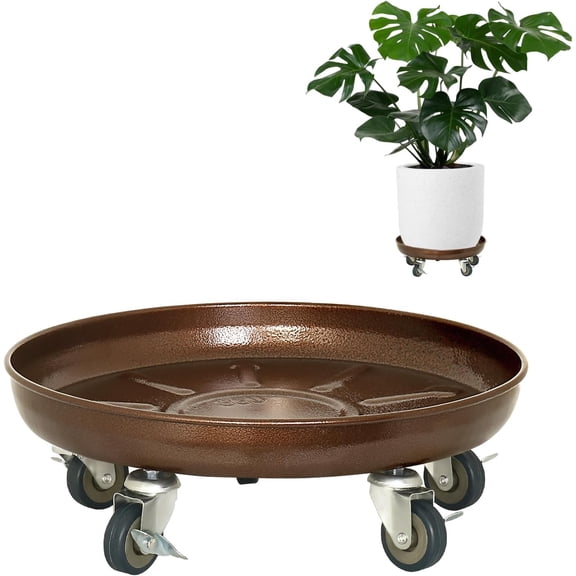 Heavy Duty Rolling Plant Caddy with 20 Inch Saucer, 360 °   Lockable Wheels and 550 LB Capacity, Rustproof Metal Plant Dolly for Indoor and Outdoor Use