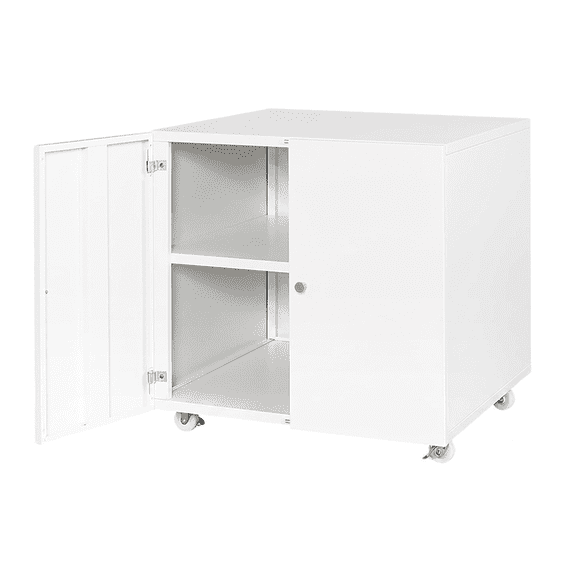 Heavy Duty Rolling Printer Stand with Storage, Large Printer Table on Wheels for Home Office, Adjustable Shelf Metal Cabinet with 2 Doors, Sturdy Mobile Workstation, White