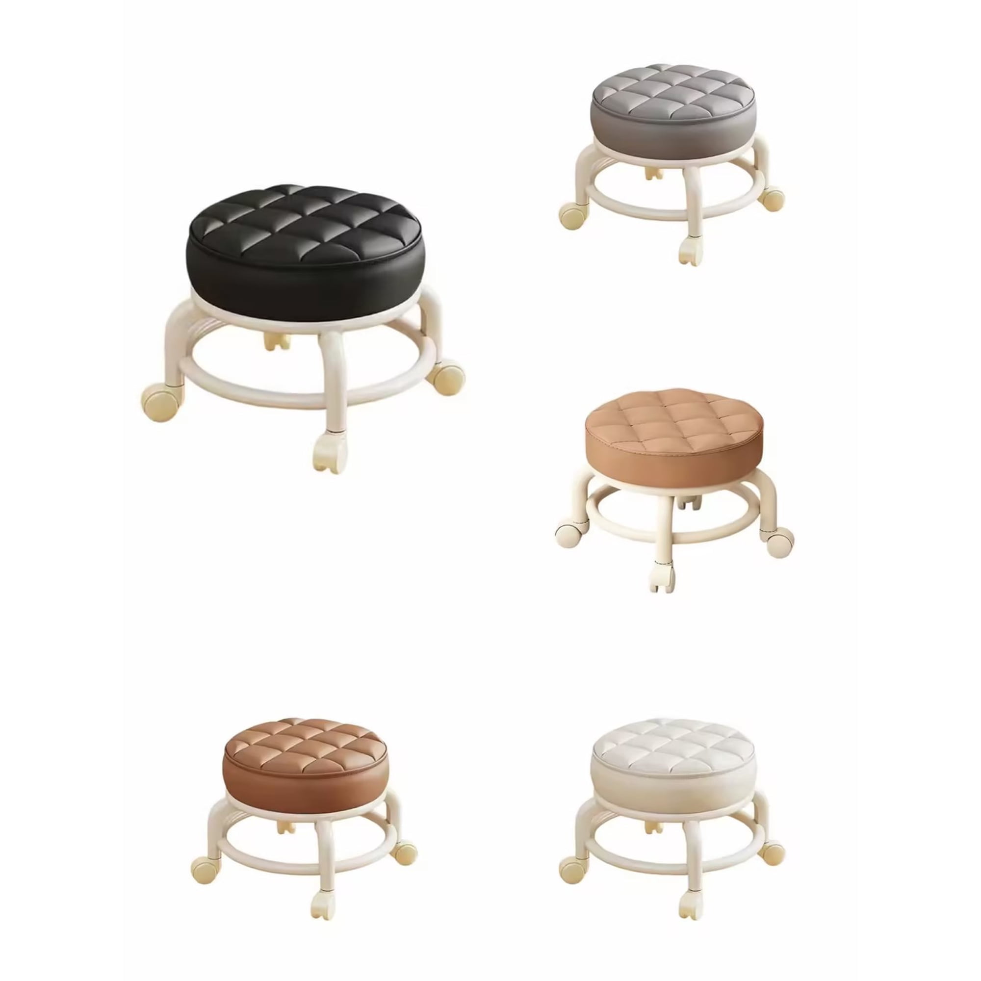 Heavy-Duty Rolling Stool - 360° Swivel Wheels Ergonomic Cushioned Seat ...