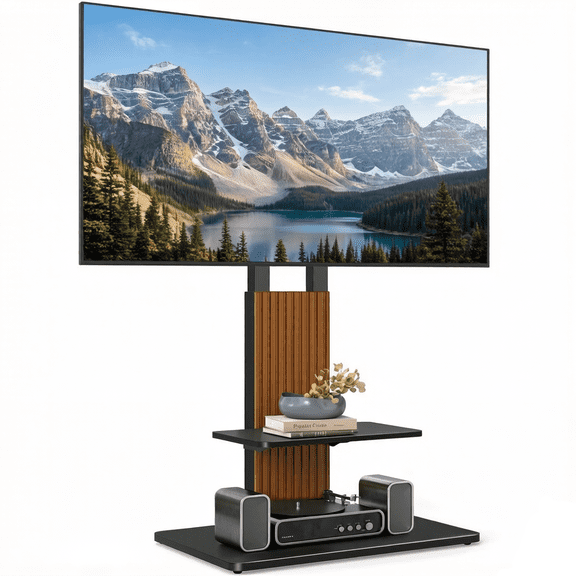 Heavy Duty Rolling TV Stand for 55-90 Inch Large TVs up to 150 lbs, Universal Tall TV Mount Stand, Height Adjustable Floor Stand with Large Storage Shelf for Living Room, Black