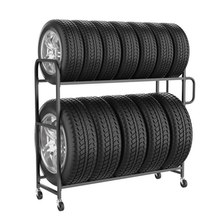 Heavy-Duty Rolling Tire Rack - Adjustable Garage Storage Organizer Holds 8+ Tires, 500 lb Capacity, Locking Casters, 59"L x 19.7"W x 57"H