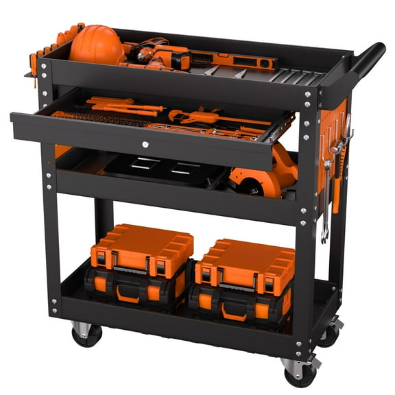 Heavy Duty Rolling Tool Cart – 5-Tier Metal Cabinet with Lockable Drawer, Pegboards, Side Hooks – 400 lbs Mobile Organizer for Garage Workshop