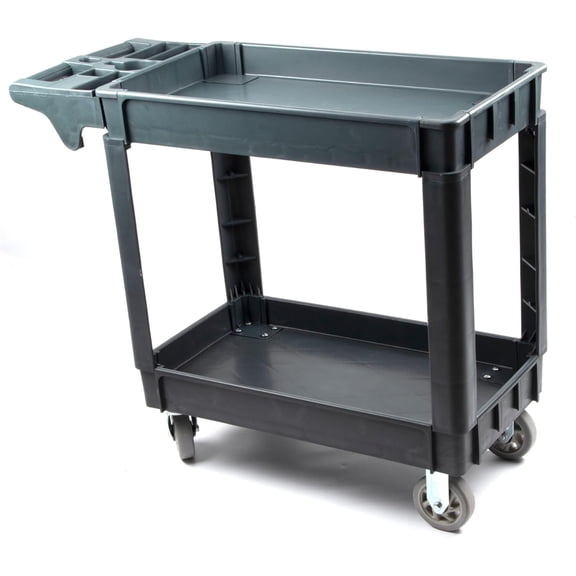 Heavy Duty Rolling Utility Service PP Cart with Wheels for Warehouse/Garage/Restaurants/Offices, 2-Tier HDPE Shelves, 600 lbs Capacity, 5" Caster Wheels (SC2500)